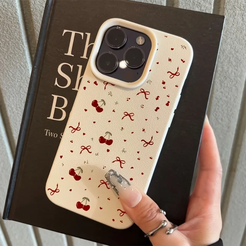 

Cute Cherry Bow Pattern Case For iPhone 17 16 15 14 13 12 11 Pro Max Silicone Cover For iPhone XS X XR 7 8 Plus SE 17 Air Fundas