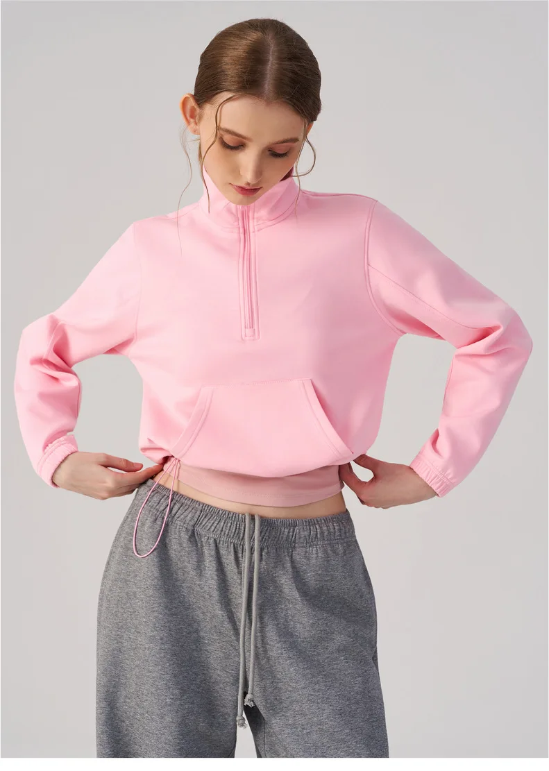 Women Half Zip Pullover Stand Collar Sweatshirt Autumn Winter Outdoor Sports Long Sleeve Top Tennis Fitness Yoga Jacket