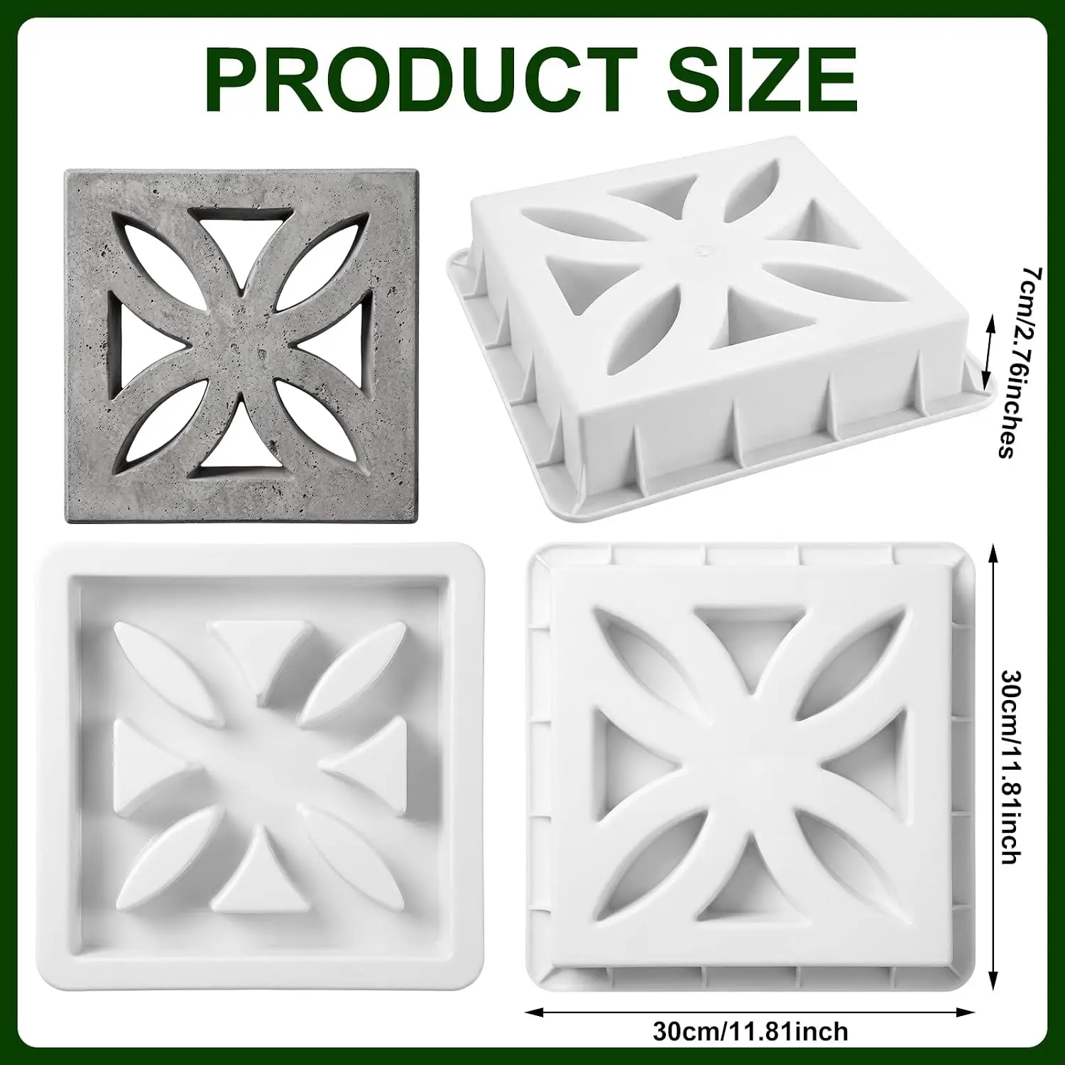 2 Pack 11.81'' Concrete Breeze Brick Molds Windmill Cement Hollow Block DIY Casting Reusable Mould Wall Decorative for Landscape
