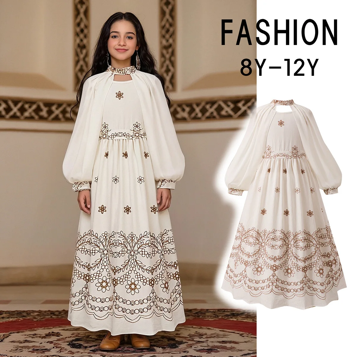 2026 Summer Girls Halter Neck Dress, Mesh Sleeve Cape 2Pcs Outfit  Kids Fashion Princess Dress For Cross Border 8-12Y