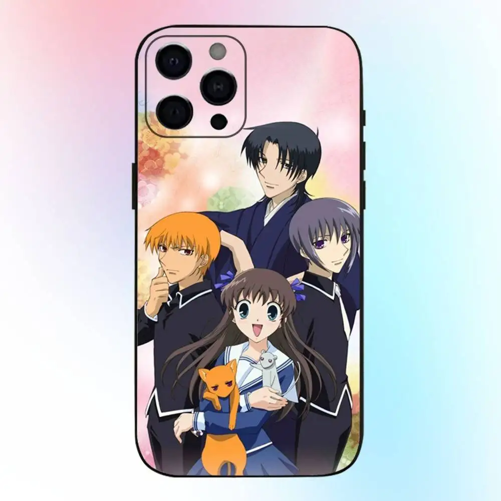 حافظة هاتف أنيمي F-fruit B-Basket-es لهاتف iPhone17,16,15,14,13,12,11 Plus,Pro Max غطاء أسود ناعم