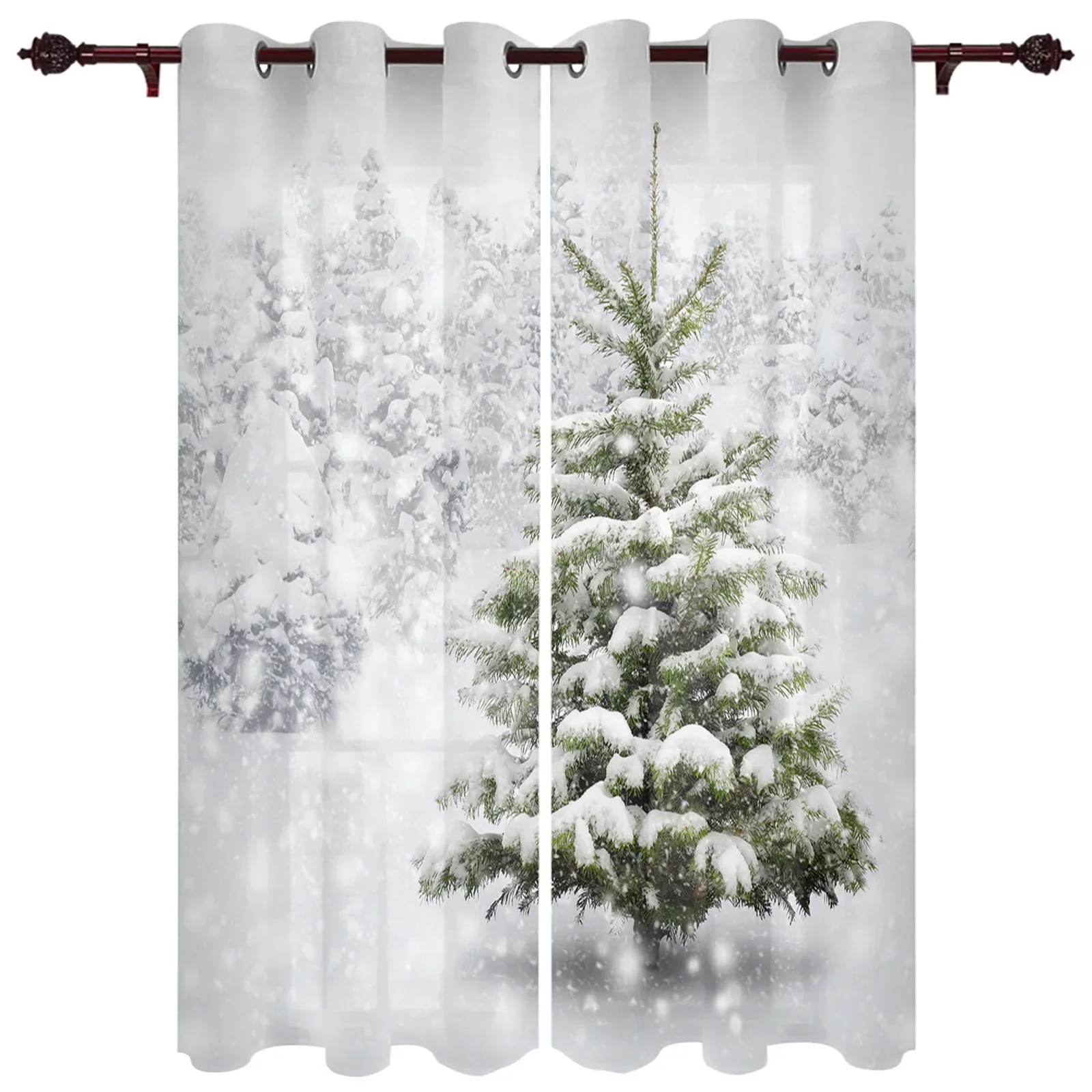 Christmas Snow Christmas Tree Window Curtains Decor For Home Bedroom Kitchen Living Room Ornament Xmas Gifts Navidad Curtains