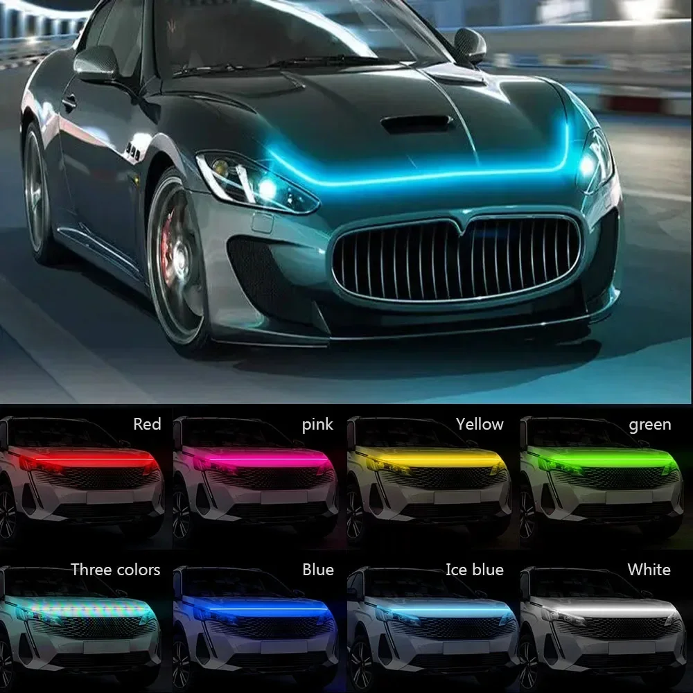 1pc Dynamic Led Car Hood Lights Strip Universal Engine Hood Guide Decorative Light Bar Auto Headlights Car Daytime Running Light image 2