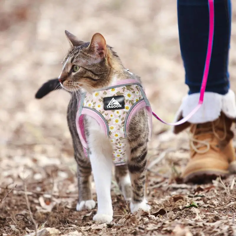 Cat Harness Escape Proof Travel Small Puppy Chest Leash Breathable Vest Style Escape-Proof Leash With Reflective Strip Anti-Lost