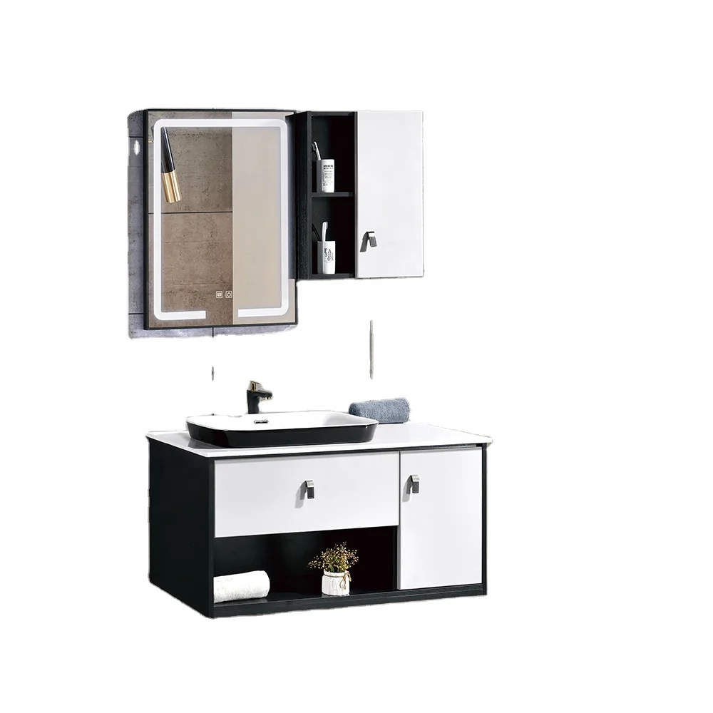 Building House Furniture Wall Mounted Bathroom Sink Cabinet Set with Led Mirror Drawers Bathroom Cabinet Plywood Vanity