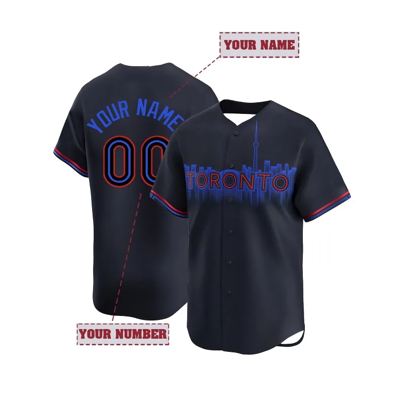 

Custom Name And Number Men's Embroidery Baseball Jersey Toronto Black V-Neck Personalized Short Sleeve Button Down DIY Shirts