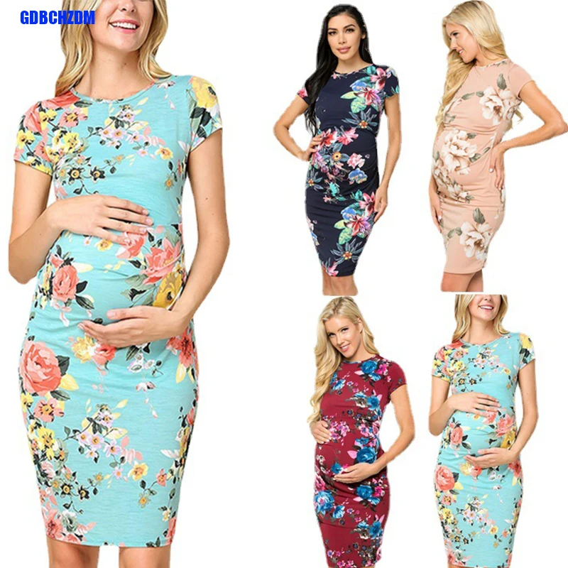 Vestido de maternidad para mujer, vestidos de embarazo, ropa de mamá, ropa de maternidad, fruncido lateral, cuello redondo