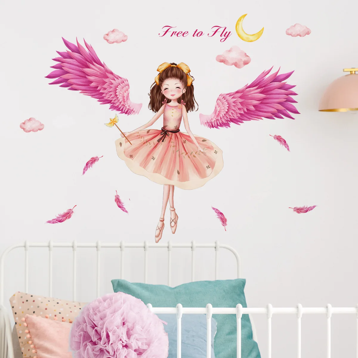 Little Girl Wings And Clouds Self-Adhesive Wall Stickers For Girl Room Kids Room Decoration Bedroom Accessories Wall Decor