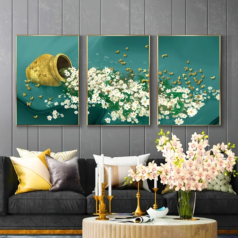 

3pcs/set Unframed Creative Canvas Poster Abstract Butterfly Flower Scenery Wall Art Print Painting For Gift Bedroom Office