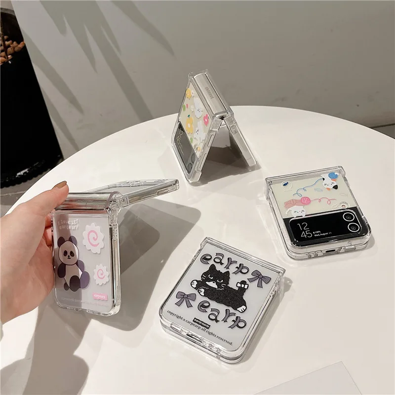 Cute Painting Cat Dog Panda Phone Case for Samsung Galaxy ZFlip3 ZFlip4 ZFlip5 ZFlip6 Hard PC Back Cover for Z Flip 6 Case Shell