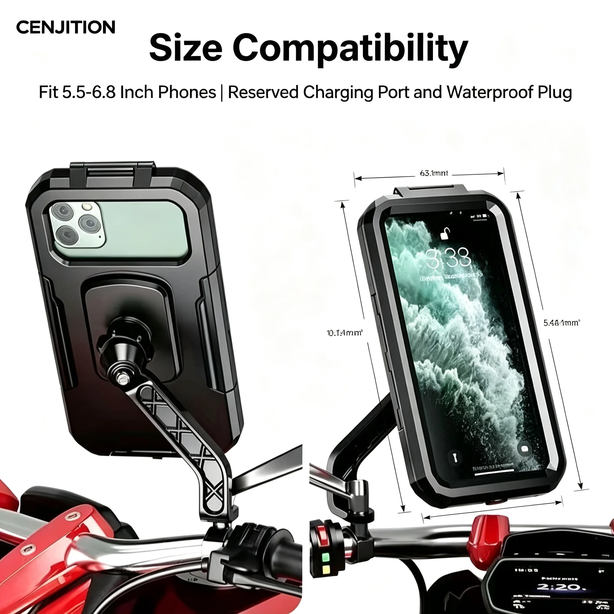 CENJITION Motorcycle Bicycle Navigation Mobile Phone Bracket 1 Pc Waterproof Shockproof Folding Magnetic Touch Screen