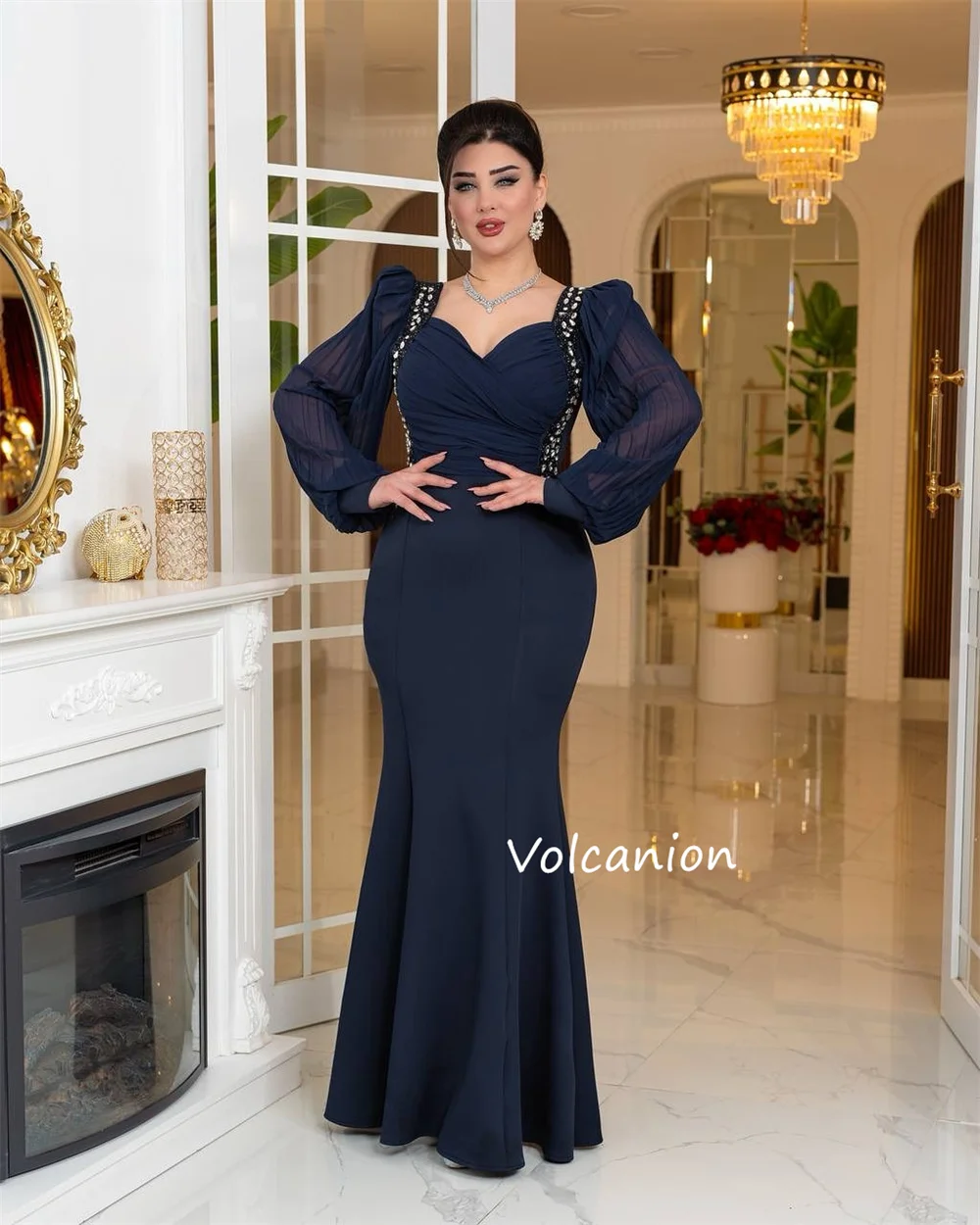 ที่กําหนดเองเจอร์ซีย์ประดับด้วยลูกปัดจีบทรัมเป็ต Sweetheart คอชุดยาว Bespoke โอกาสคลาสสิกการจับคู่ Elegant Prom