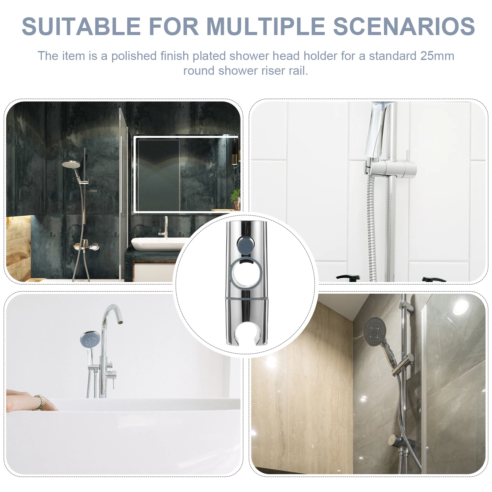 

Shower Head Holder Adjustable Height Angle Polished Chrome 4 5 inch Length Fits 25mm Riser Sprayer Slide Bar Bracket