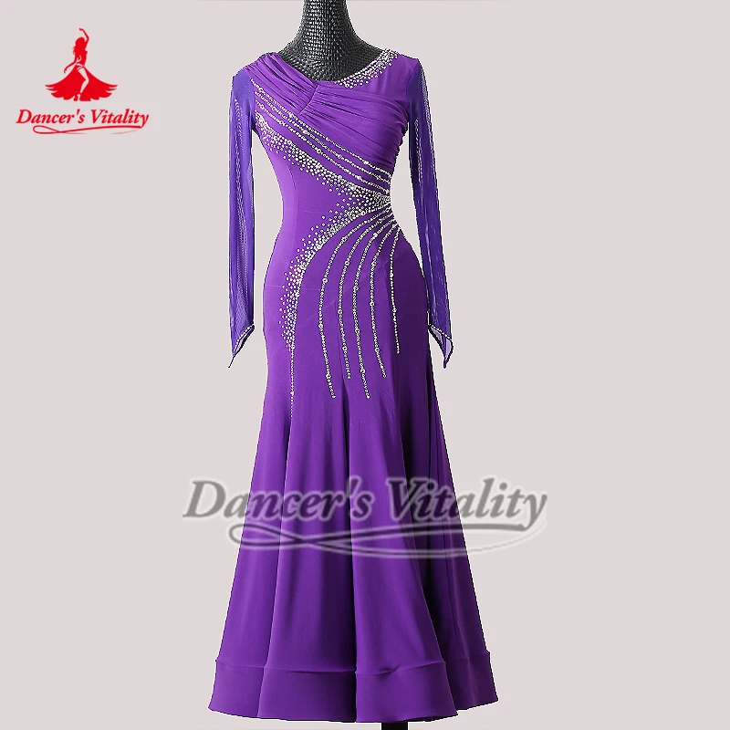 블랙 레드 퍼플 선택할 수있는 세 가지 색상 볼룸 댄스 전문 연습 의류 왈츠 탱고 훈련 수업 착용 맞춤형