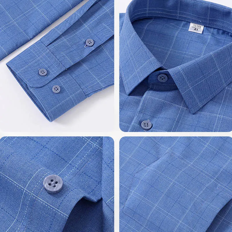 

Size 8XL 7XL 6XL New Men's Shirts Long Sleeve Bamboo Fiber Anti-wrinkle Soft Casual Fashion Business Plaid Shirt Male Clothing