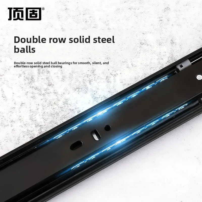 Soft Close Three Section Drawer Slides Side Mount Steel Ball Bearing Rails Silent Cushion Buffer Black Finish To Inch Length