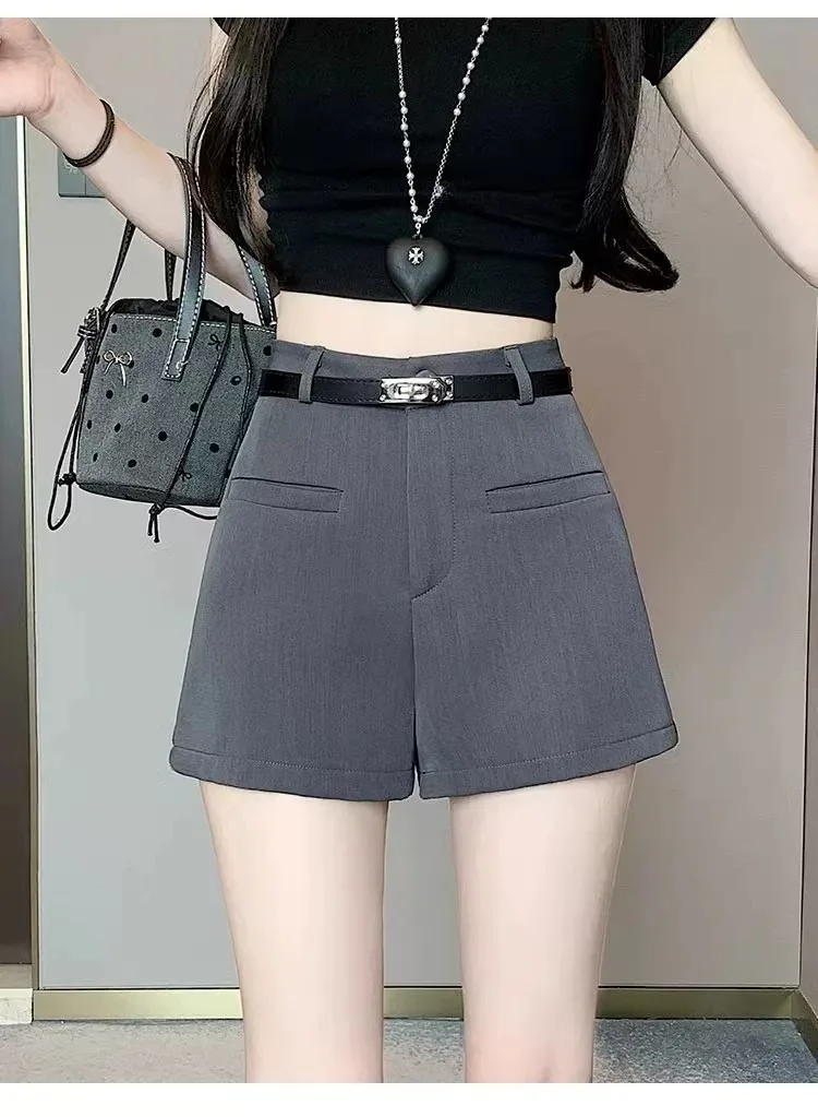 Anzugshorts, Stiefelhosen, Damen-Sommerhosen mit hoher Taille, lockere Passform, figurformend, weites Bein, „Spicy Girl“-Stil, A-Linien-Shorts, für kleinere Statur. – Detail 5