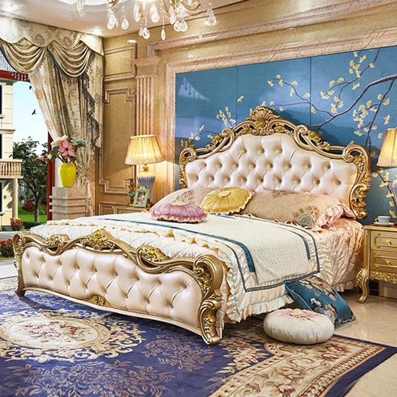 Large Princess Master Bedroom Set Double Villa High Luxury Human Set Wooden Sleeping Letti E Mobili Nordic Furniture