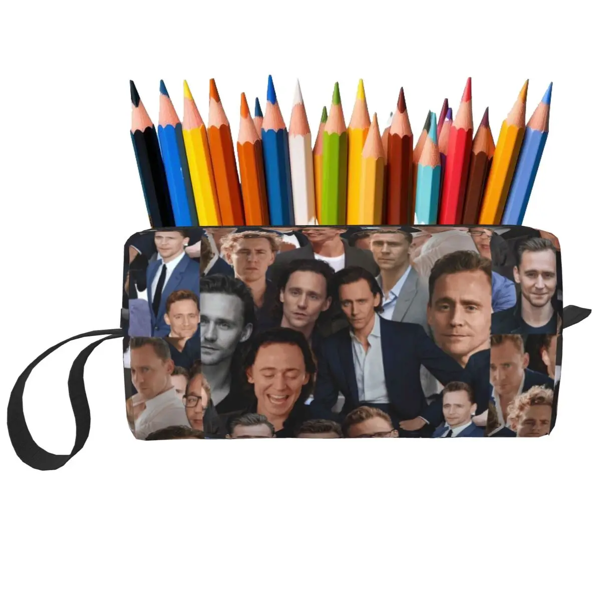 Tom Hiddleston Photo Collage Makeup Bag Cosmetic Organizer  Toiletry Cosmetic Bag for Women Beauty Travel Pencil Case