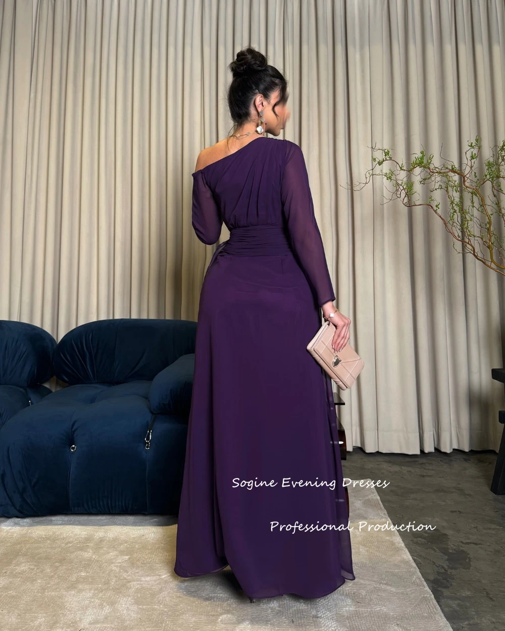 High-quality Chiffon Cocktail Party Dresses Off Shoulder Prom Dress Full Sleeves فساتين سهرات with Belt A-line Платье Вечернее