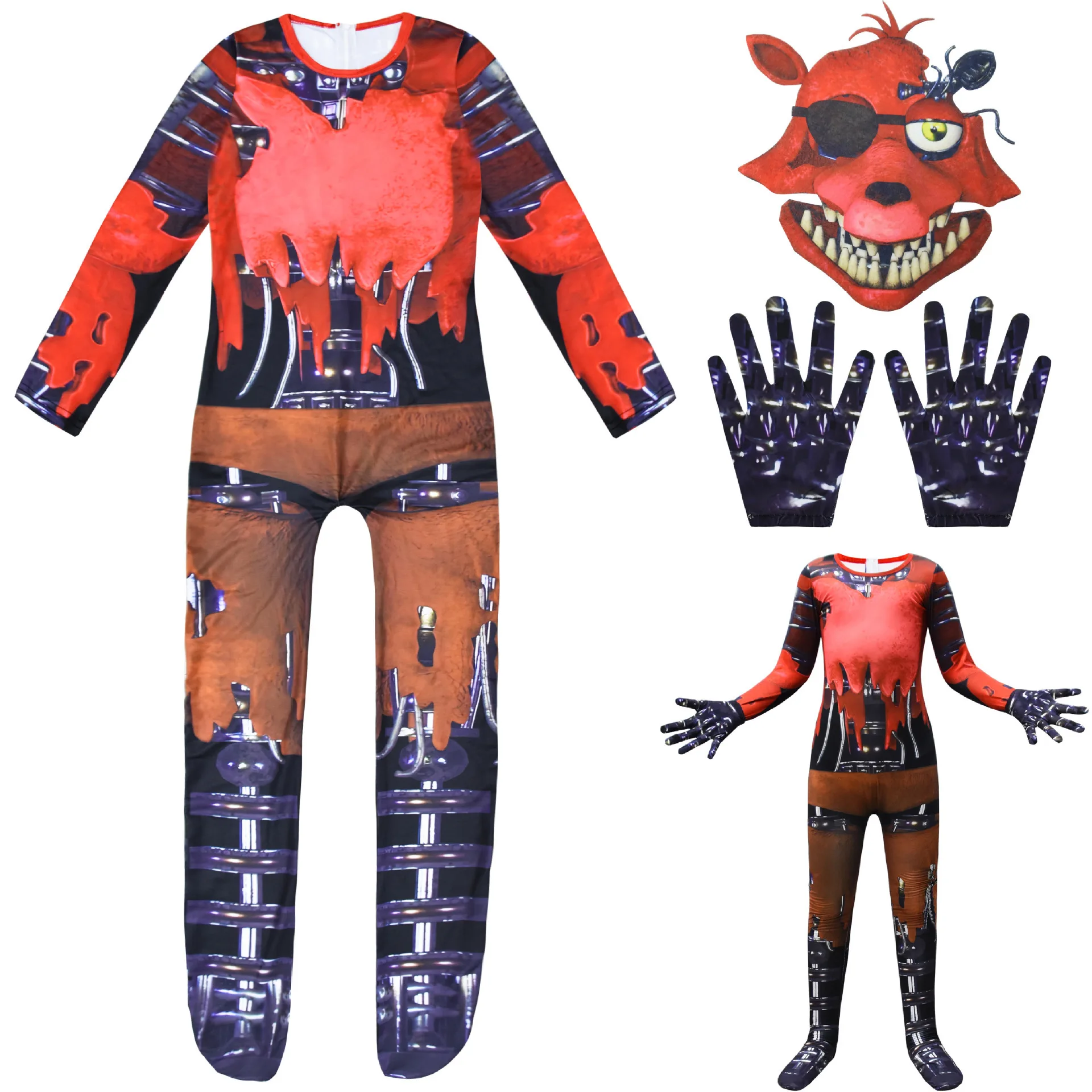 

Kids Horriable Halloween Costume Five Nights F-Freddyeds Jumpsuit Cosplay Nightmare BonnieD Wolf Anime Christmas Gift for Boys
