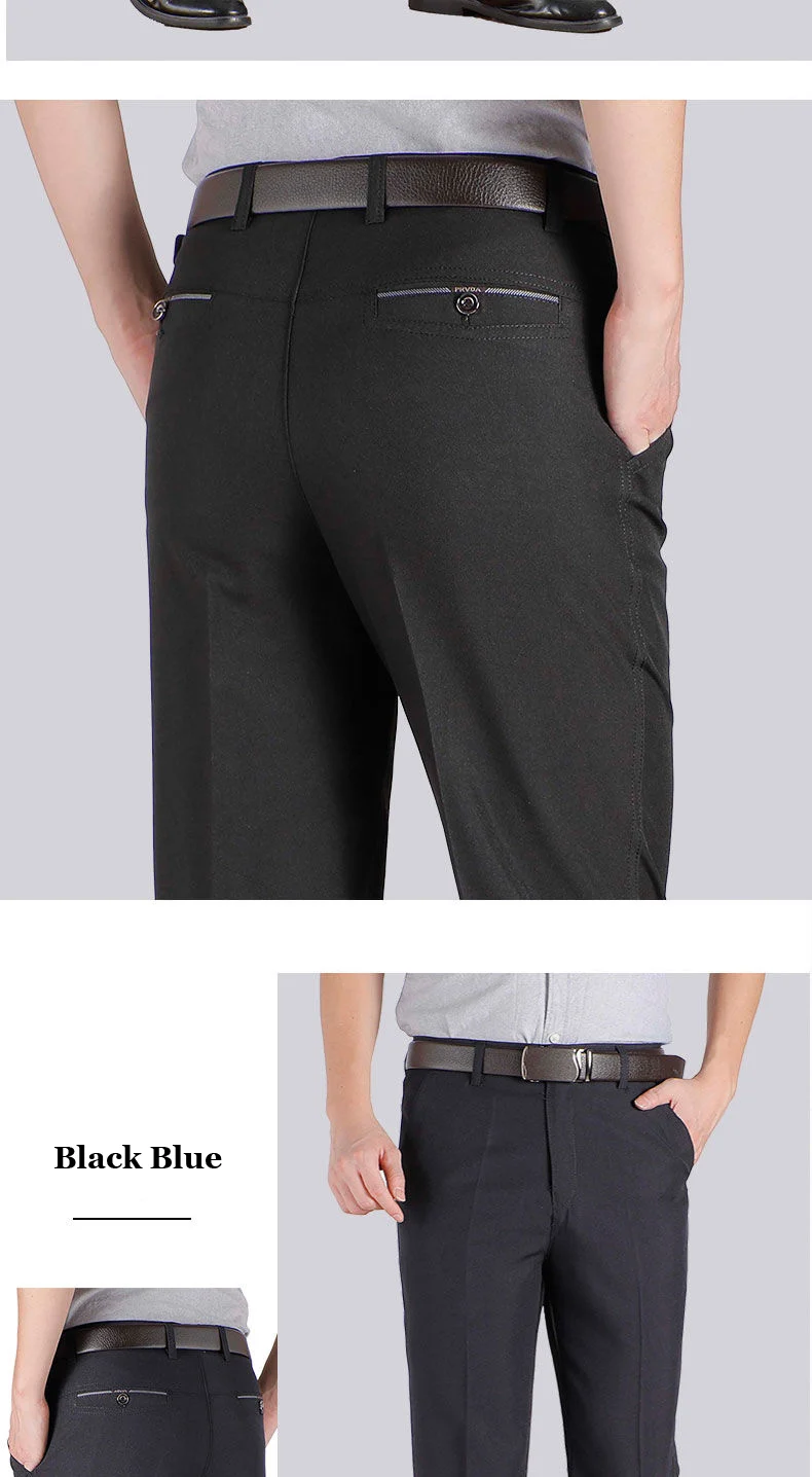 Herren Business-Anzughose, Casual, Mittellange, Weiche, Gepflegte Marken-Arbeitshose, Gerade Passform, Schwarz/Grau, Große Größen 28-40 – Detail 9
