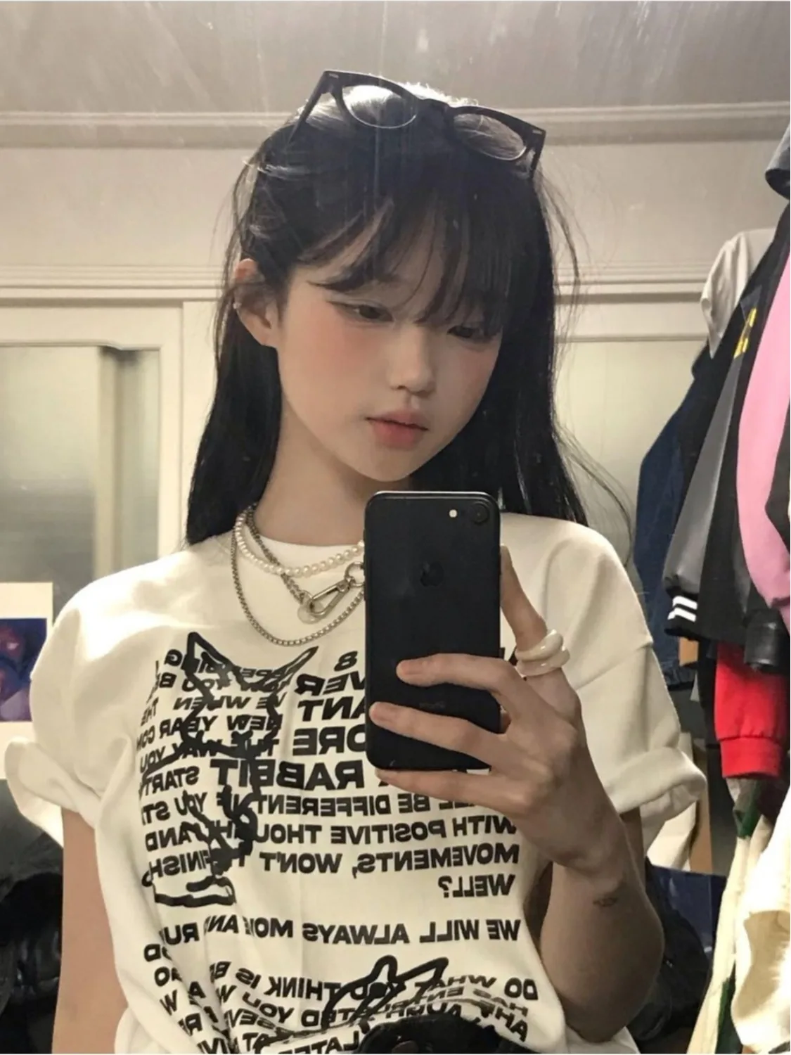 

Cute Rabbit Print ort Sve T-irt Women's Vintage Sli Commute Sle Loose Fit Summer Top Other Materia