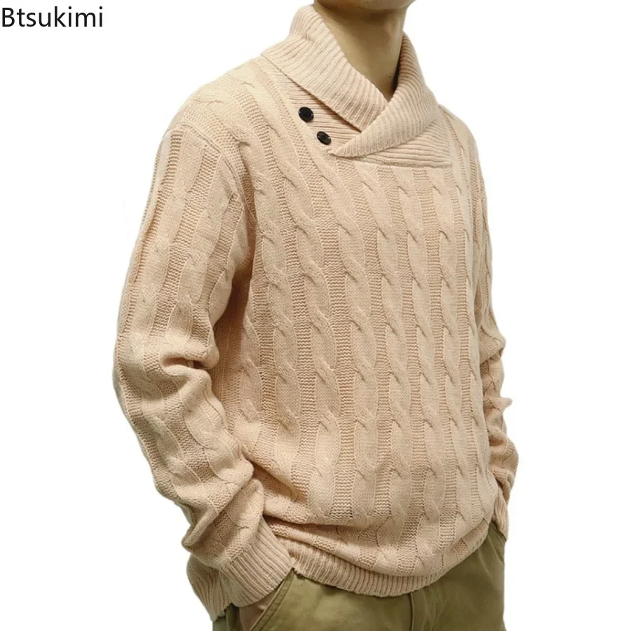 New2024 Men's Casual Knitted Sweater Jackets Autumn Winter Thicken Twist Tops Sweater V-neck Youth Solid Knit Pullovers Sweater