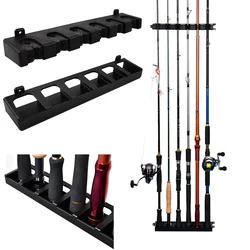 6 Rods Capacity Vertical/Horizontal Fishing Rod Holder Wall-Mounted Fishing Rod Rack Storage for Garage Fishing Accessories