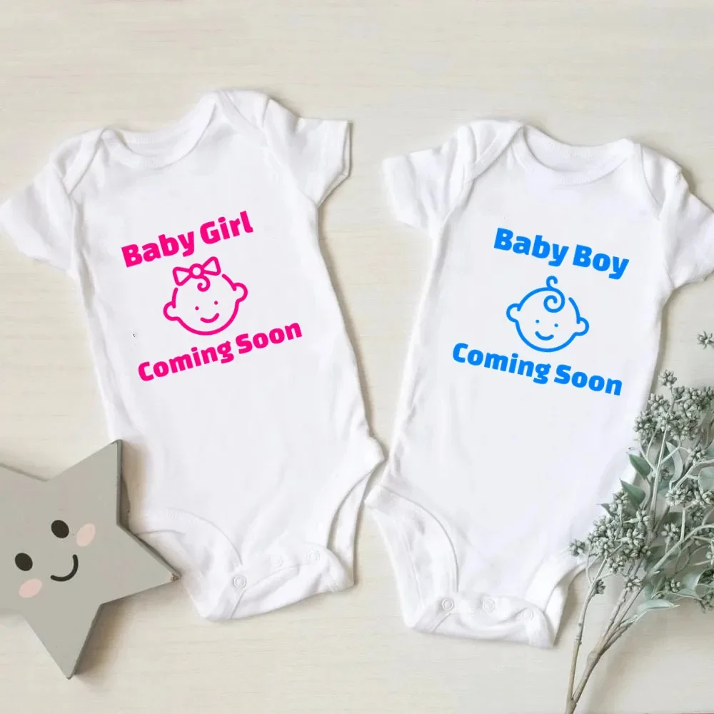 New Cute Baby Girl Boy Coming Soon Baby Bodysuits and One-pieces Baby Gender Reveal Romper