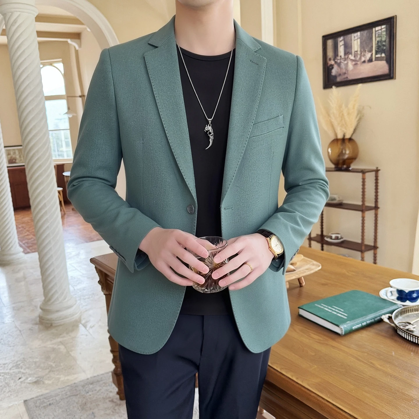 

High-quality men's fashionable and stylish casual western-style tailored Korean-style suit jacket single western-style shirt