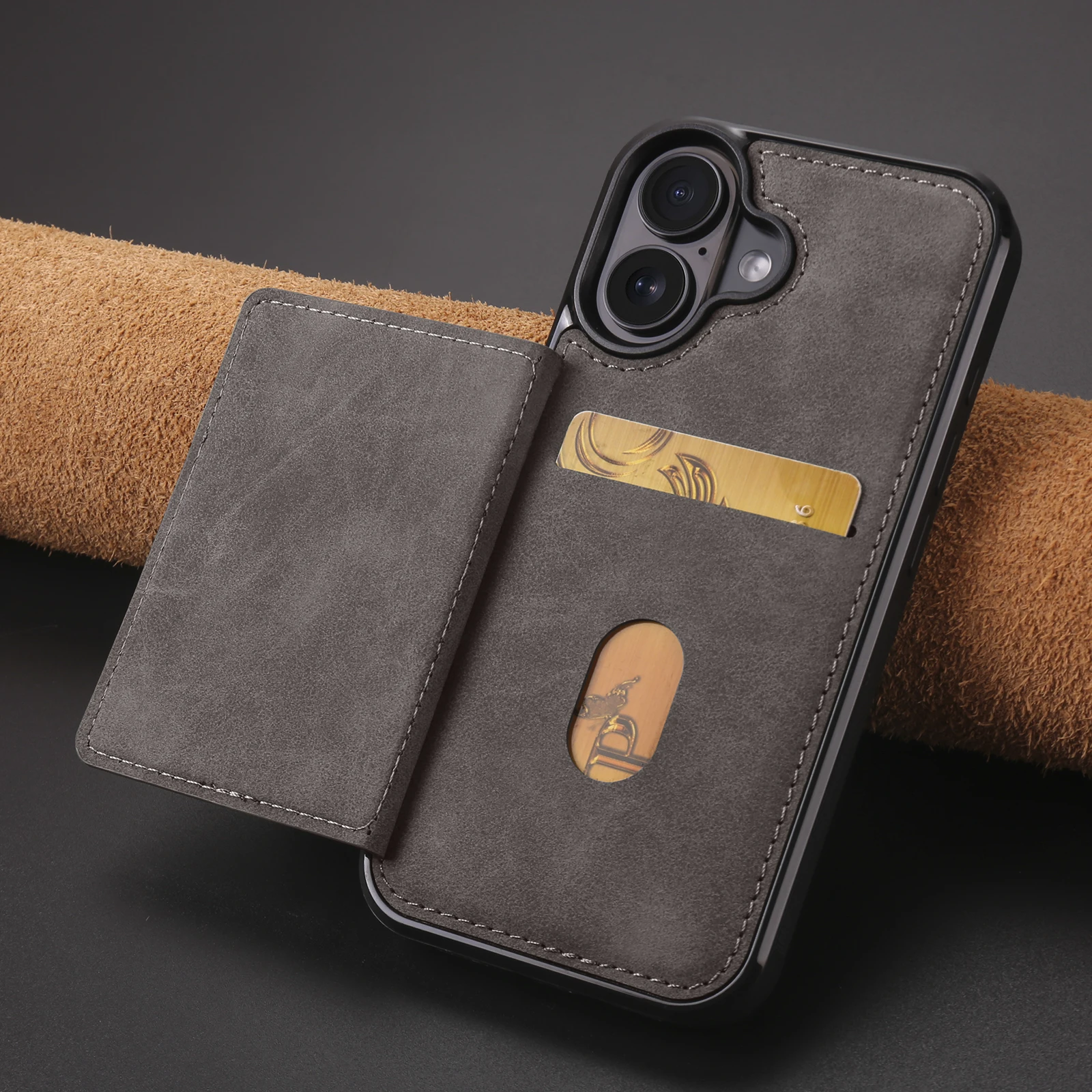 Business Flip Lederhülle für iPhone 18 17 Air 16E 17E 16 15 14 13 12 11 Pro Max Plus Mini mit integrierter Kartenfunktion und Geldbörse – Detail 18