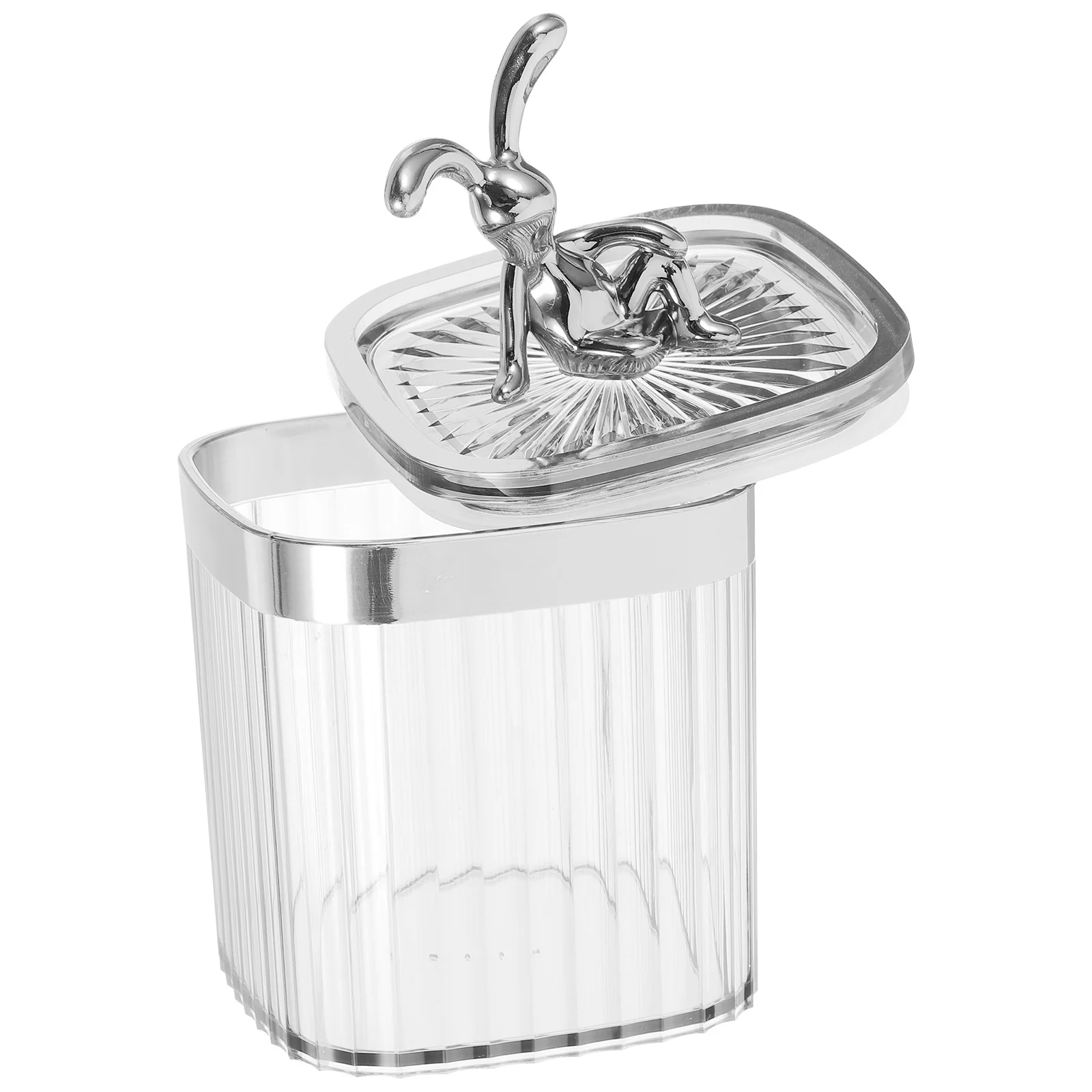 

Multipurpose Clear Storage Box with Bunny Lid Cotton Swabs Container Makeup Pad Organizer Desk Vanity Home Bathroom Solution