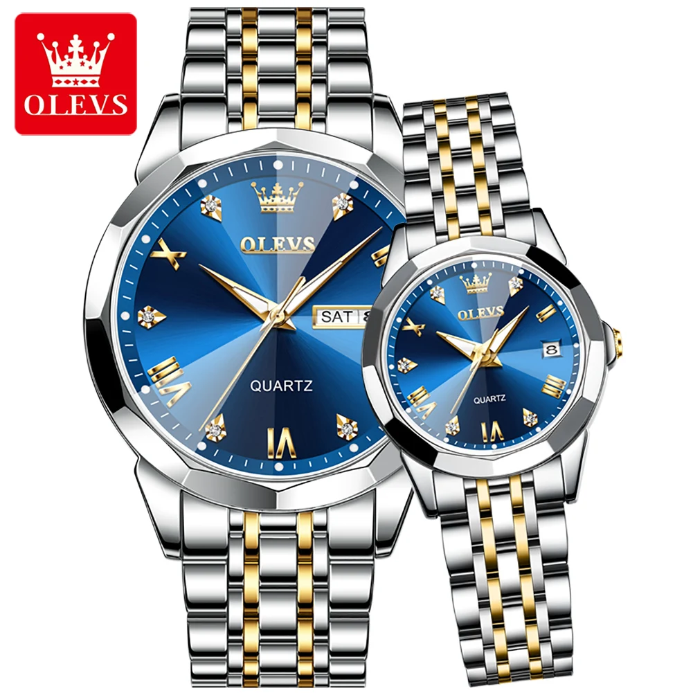 OLEVS-Montre-bracelet à quartz étanche en acier inoxydable pour hommes et femmes, miroir losange original, marque supérieure, luxe, cadeaux de