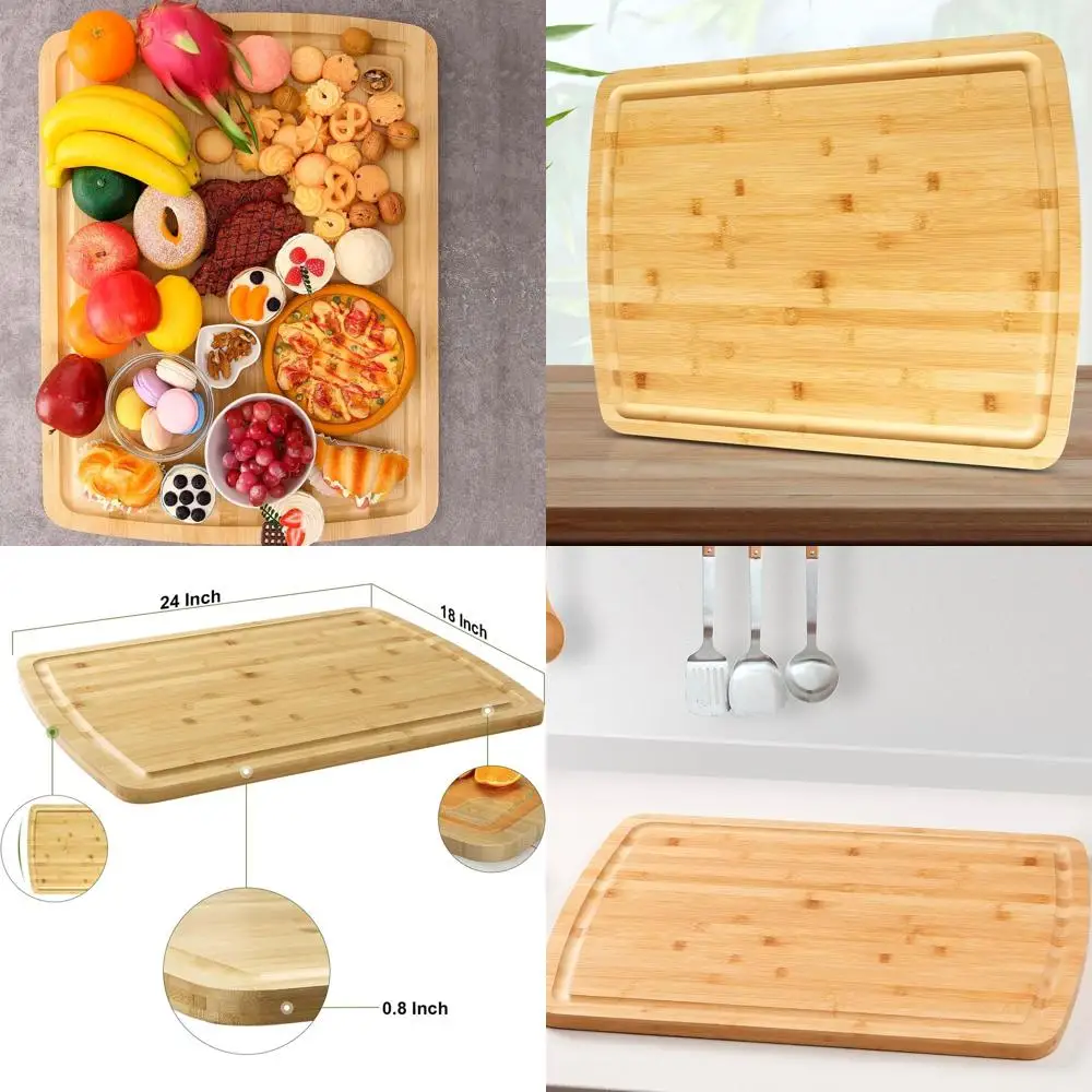 

Большая бамбуковая разделочная доска 24x18 — можно мыть в посудомоечной машине, термостойкая, с канавкой для сока для измельчения мяса и овощей, идеальная кухня