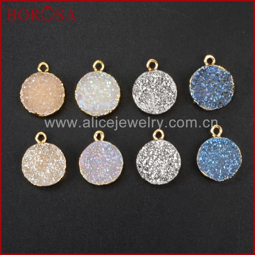 New Arrival Round Rainbow Titanium Natural Agate Druzy Charm Healing Agate Drusy Beads for Necklace/Earrings Jewelry Making