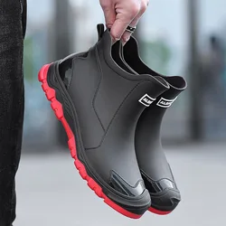 Botas de lluvia a la moda para hombre, zapatos a prueba de lluvia e impermeables, botas cortas de goma informales antideslizantes para pesca, zapatos de goma para el trabajo