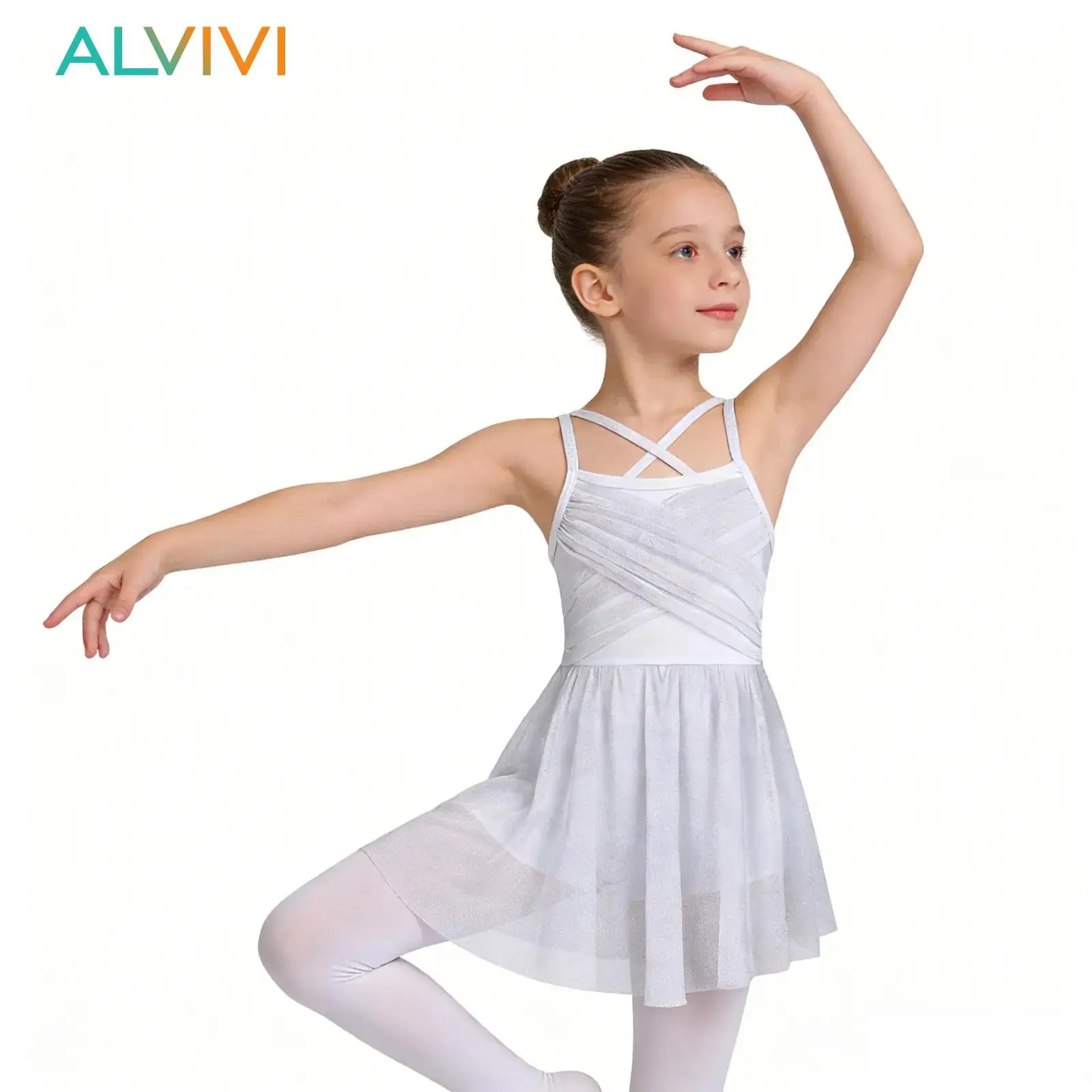 

Toddler Girls Glittery Mesh Ballet Dress Sleeveless Gymnastics Leotard Artistic Figure Skating Latin Dance Performance Costume