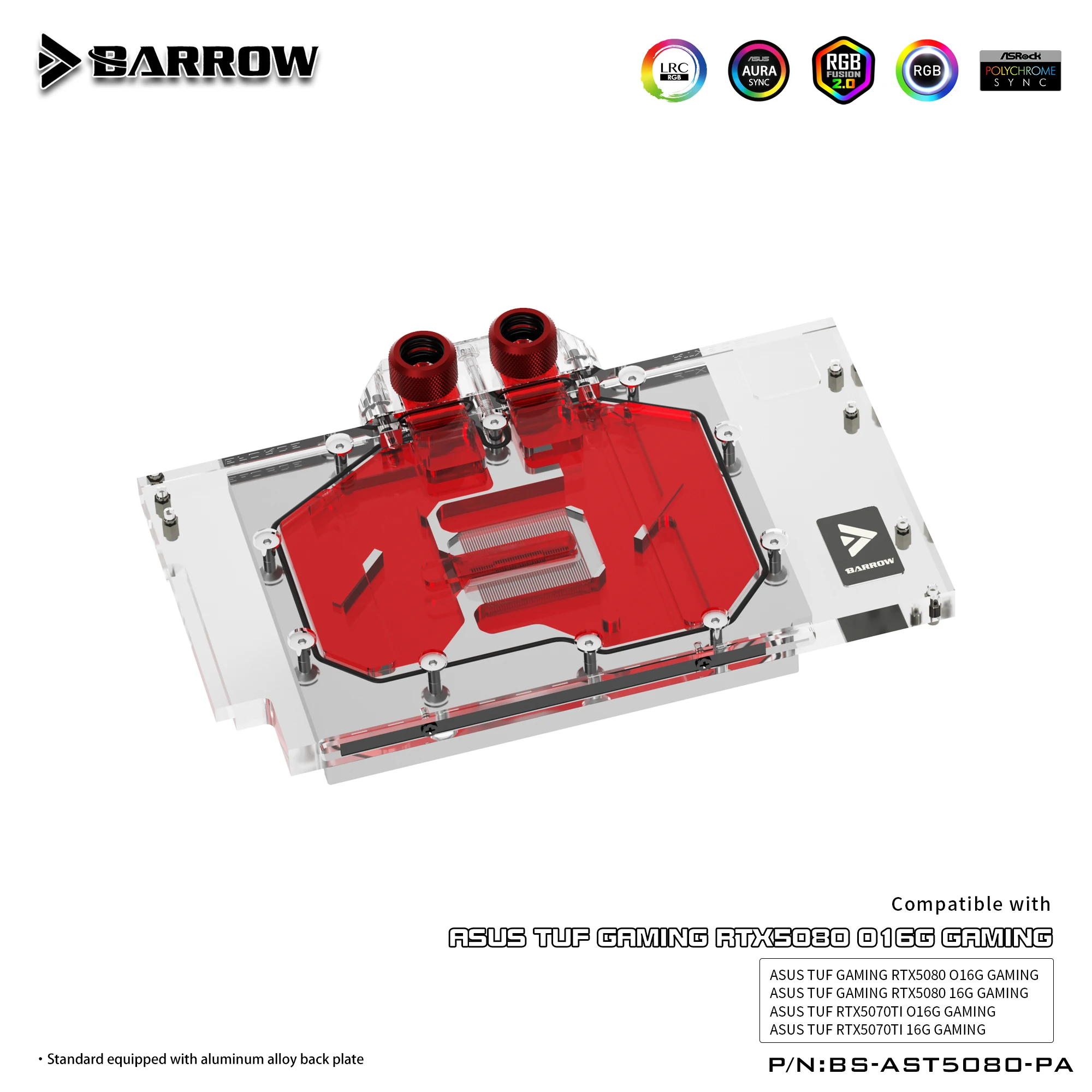 Barrow GPU Block Use for ASUS TUF RTX 5080 5070 Ti O16G GAMING Graphics Card, PC Water Cooling Radiator, BS-AST5080-PA