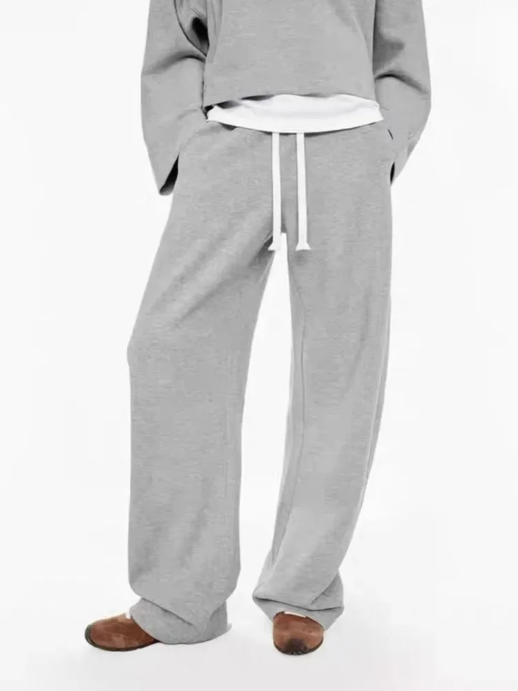 

Серые флисовые спортивные штаны для женщин, повседневные брюки из смеси хлопка с эластичной резинкой на талии, осень 2023 г.