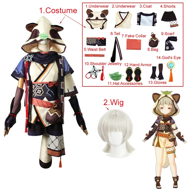 Halloween Genshin Impact Sayu Cosplay Costume Anime Cosplay Wig Clothing Including Tail Glove Waist Bag God's Eye