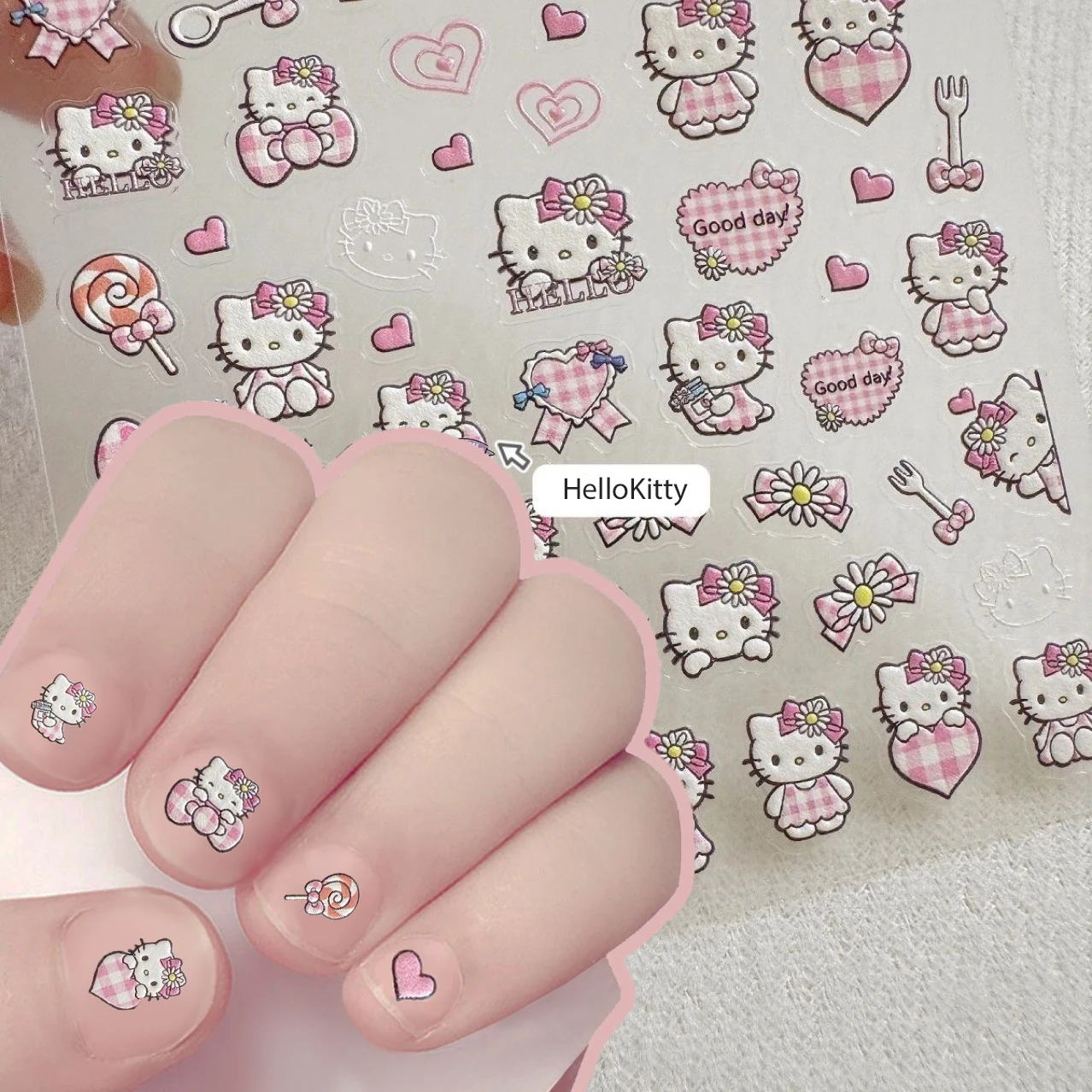 Sanrio HelloKitty наклейки для ногтей с тиснением 3D планировщик чашка воды камера наклейки «сделай сам» милый и игривый мультяшный клей для задней части ногтей