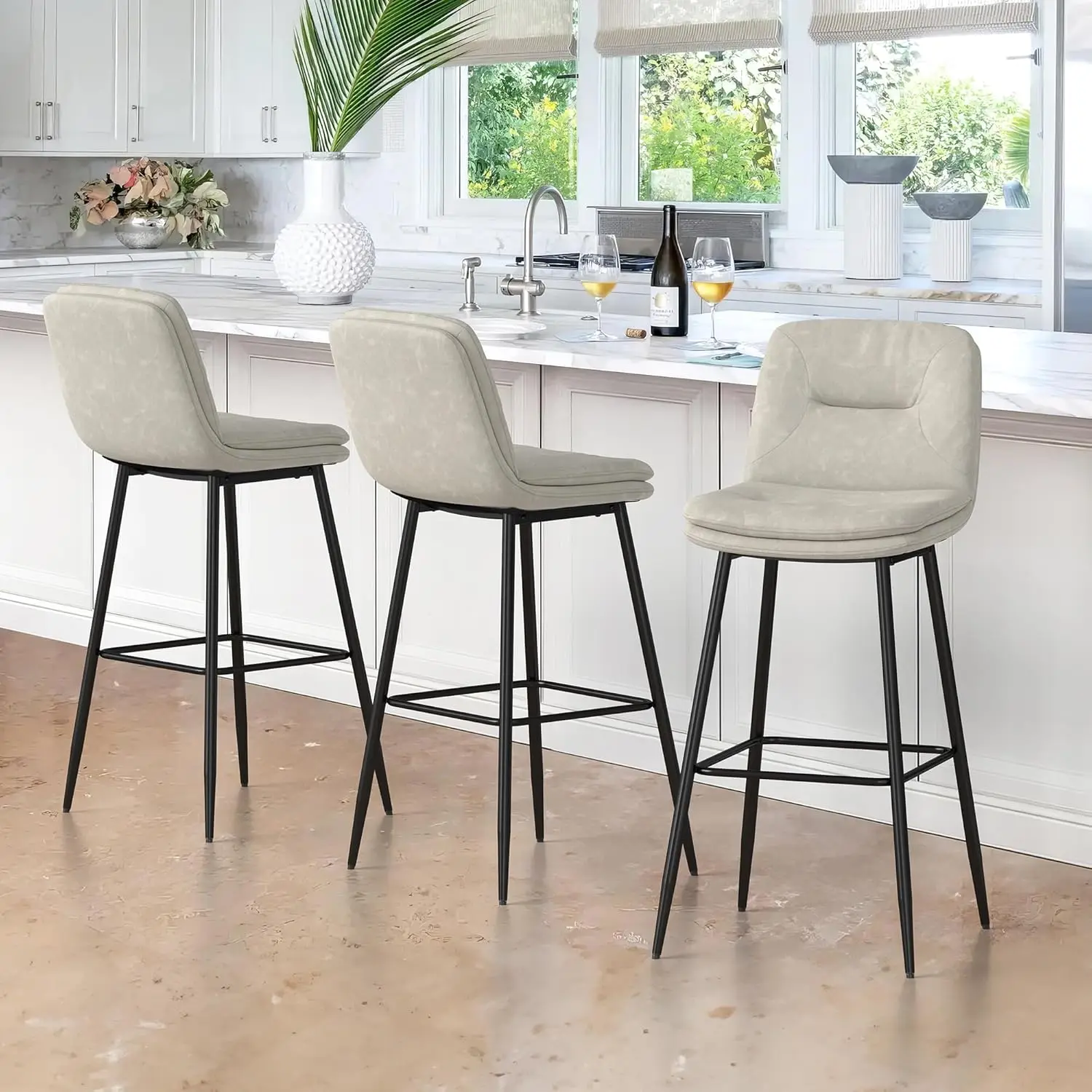 

30 Inch Bar Stools Set of 3, Double-Layer Upholstered Barstools with Backs, Bar Height Stools for Kitchen Island Pub, Faux Leath