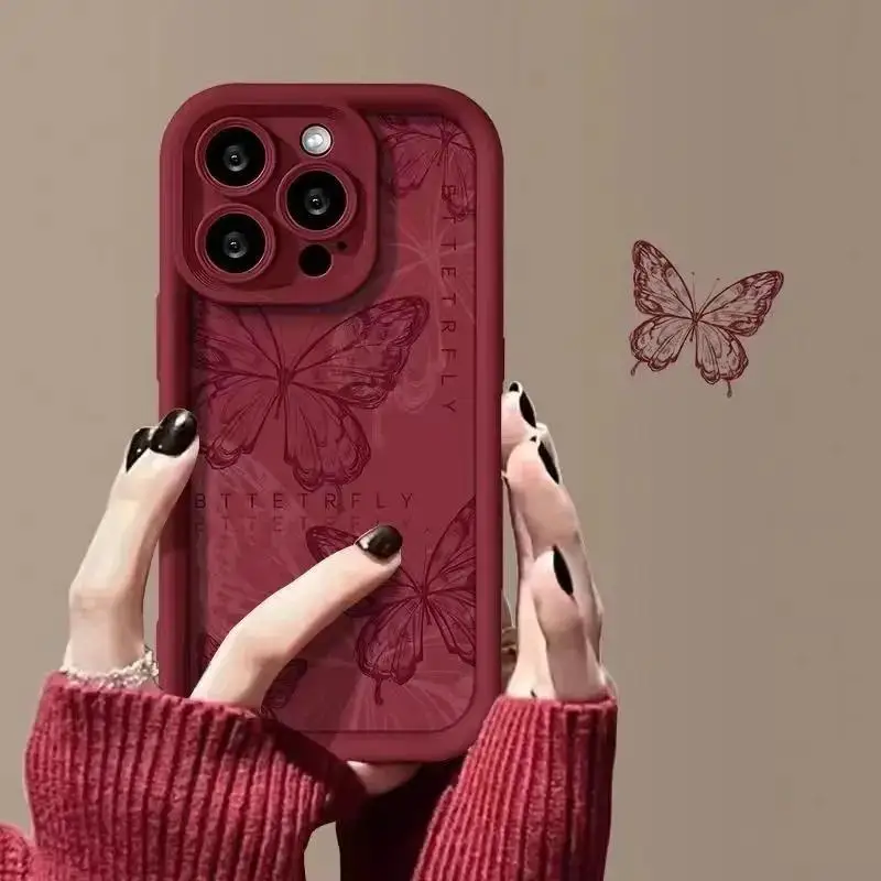 Butterfly Silicone Case for iPhone 16 15 14 13 12 11 Pro Max XS XR 7 8 Plus Shockproof Cover Screen Protector Casing