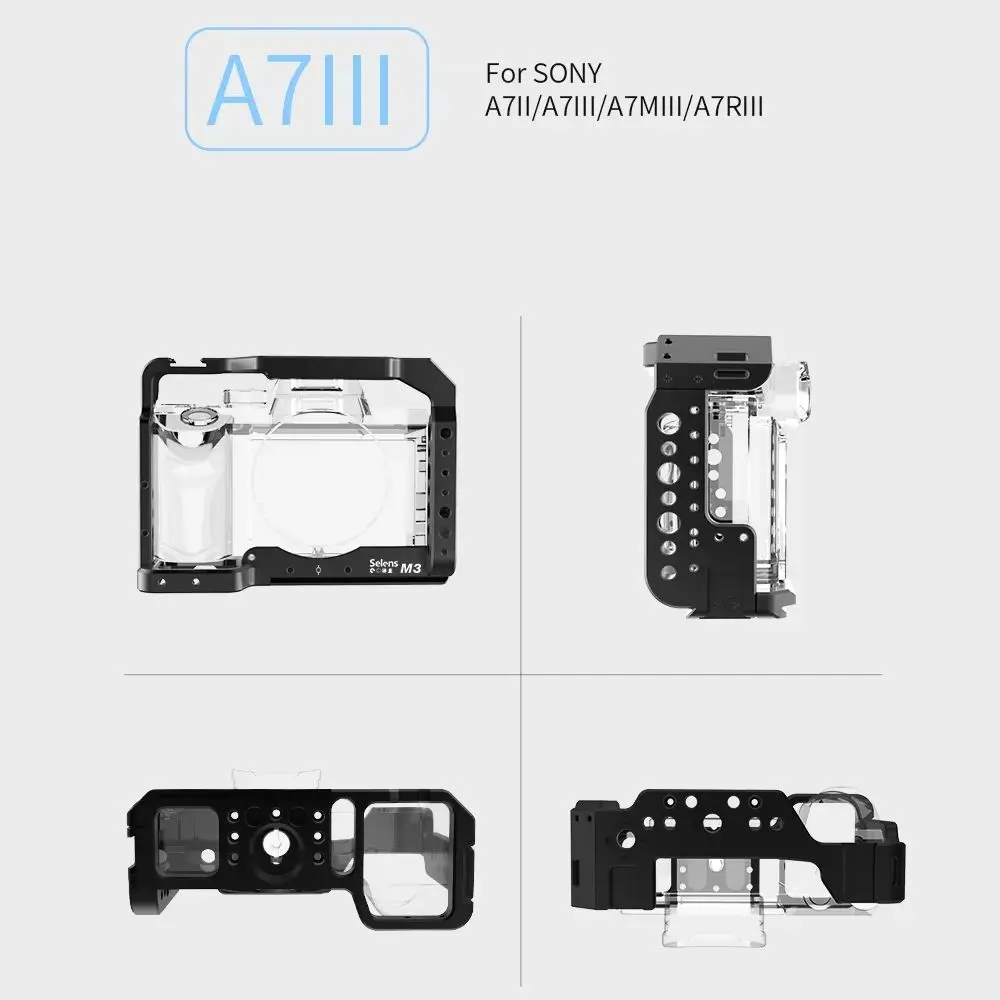 Selens a7iii a7r3 a7m3 Camera Cage Rig For A7III A7R3 A7M3 Cold Shoe Mount with Aluminum Top Handle Grip Pearwood handle
