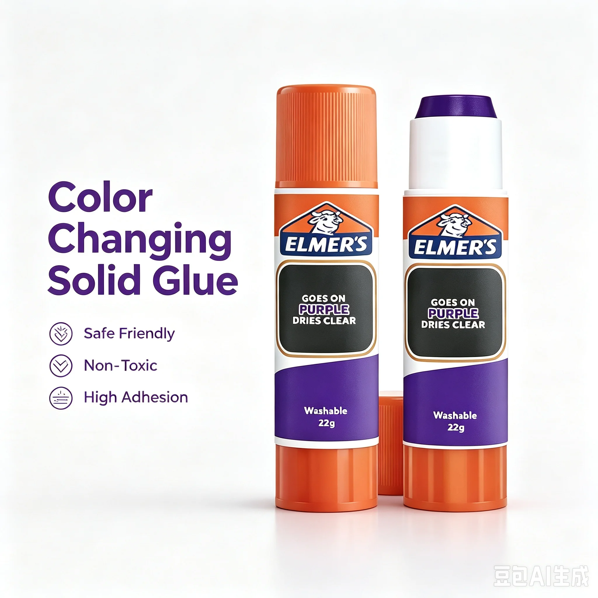 Purple Color Changing Glue Stick, Washable Safe Makeup Glue for Eyebrow Shading, Masquerade Cosplay Party Stage Makeup Accessory