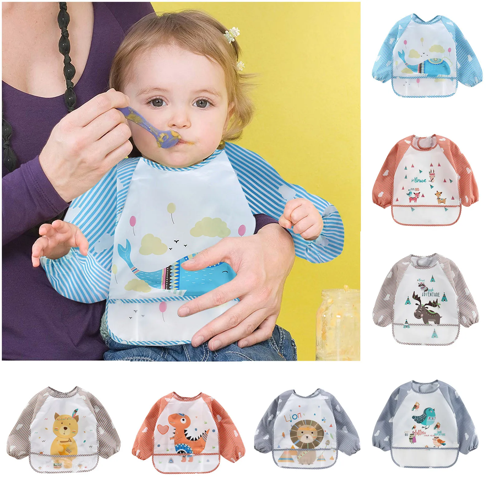 

Baby Bibs Baby Long Sleeve Scarf Waterproof Toddler Art Smock Feeding Bib Apron Pocket Infant Boys Girls Burp Cloth Banana Bibs