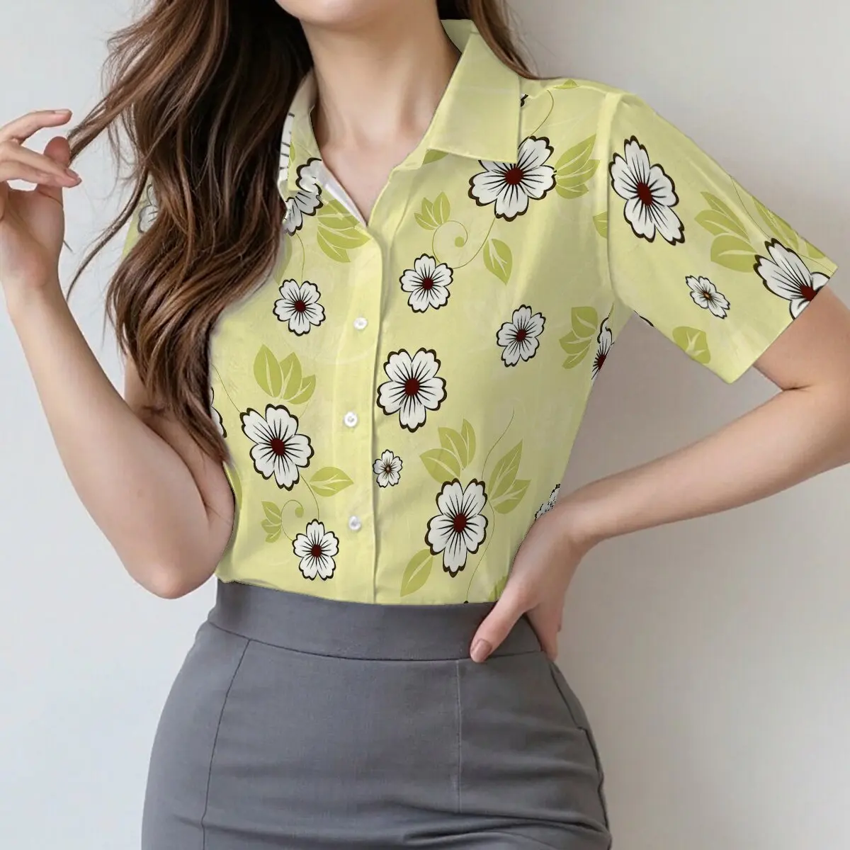 

Summer women's short-sleeve lapel shirt, summer style, artistic & stylish, fresh & age-reducing, for casual gatherings