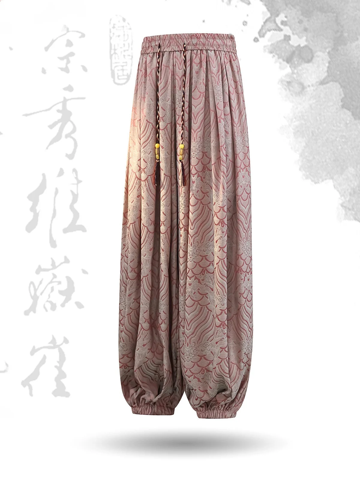 Ice Silk Cool Feeling Lantern Pants Men's 8XL Extra Large Size Wind And Sea Pattern Embroidery Nine Points Loose Harlan Pants