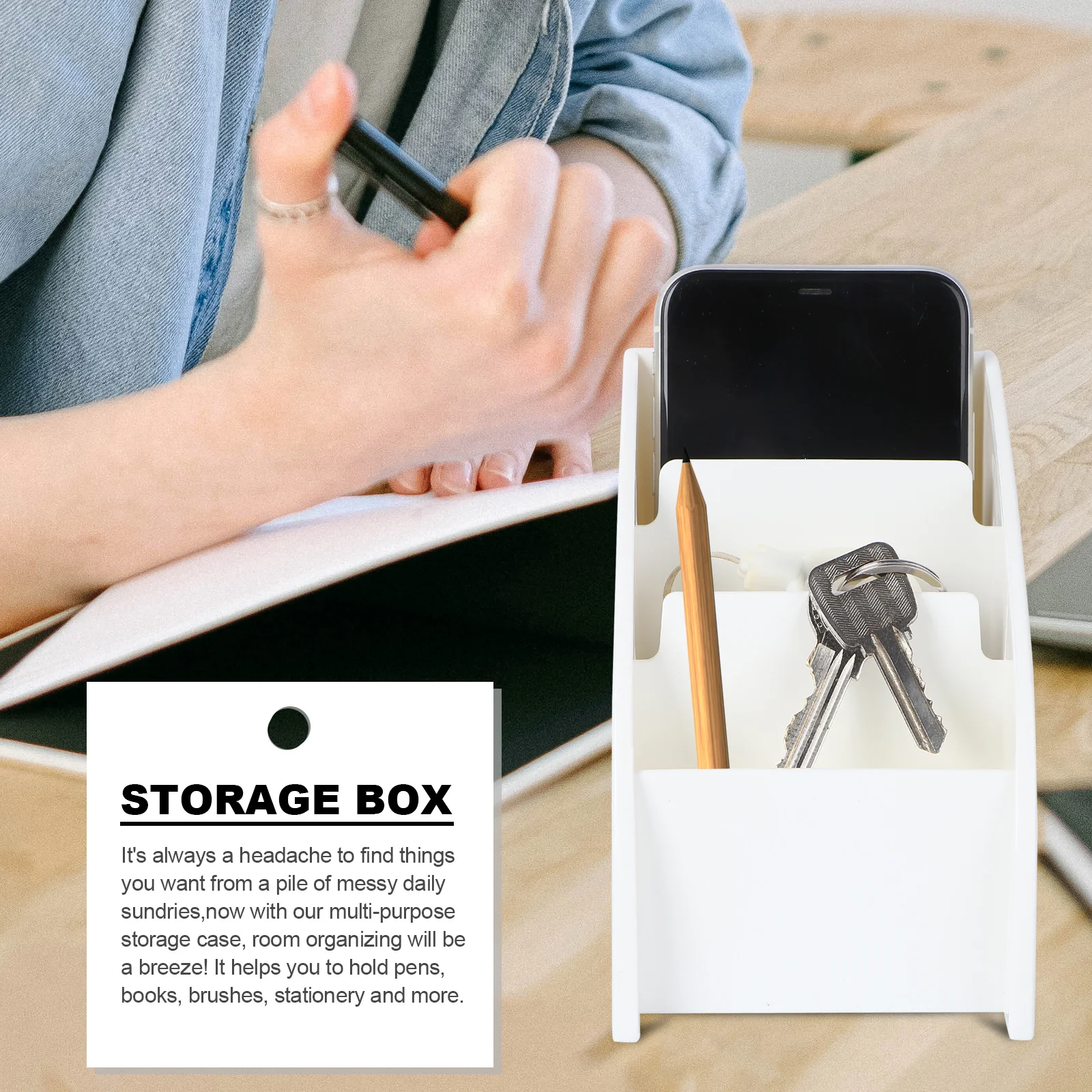 البلاستيك الأبيض منظم سطح المكتب حقيبة للتخزين لمكتب المنزل مكتب التحكم عن بعد الهاتف القرطاسية حامل سطح المكتب حقيبة للتخزين